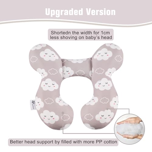 Image of vocheer Baby Travel Pillow(Upgraded), Head and Neck Support Pillow for Pushchair, Car Seat, Stroller, Bouncer, Cotton(Grey Cloud)