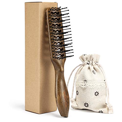 BESTOOL Hair Brush-Vented Styling Brush for Blow Drying, Wooden Handle with Nylon Bristle Brushes for Men & Women Detangling and Blowout, Ideal for Curly, thick, long and Damage Hair (Dense Bristles)