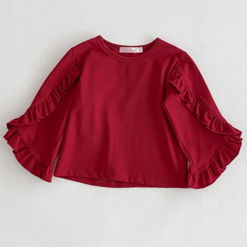 Image of Colorful Childhood Little Girls Ruffle Bat T Shirt Autumn Princess Girl Blouses Spring Tops