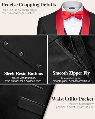 Image of MY'S Mens 3-Piece Suit Shawl Lapel One Button Tuxedo Winter Fabric Slim Fit Premium Dinner Jacket Vest Pants & Tie Set