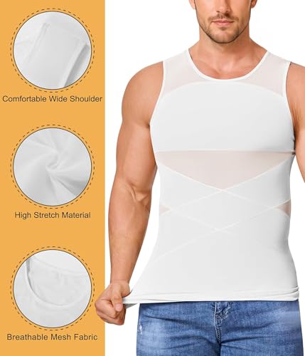 Image of Compression Shirt for Men Slimming Undershirt Body Shaper Tank top for gynomastica Sleeveless Shapewear Vest Men