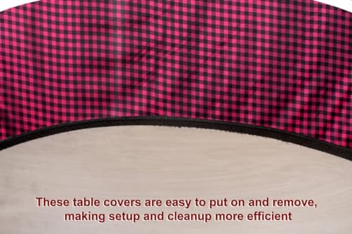 Image of The Furnishing Tree Round Elastic Fitted Dining Table Cover WxL 54x54 Inches Checkered Pattern Maroon