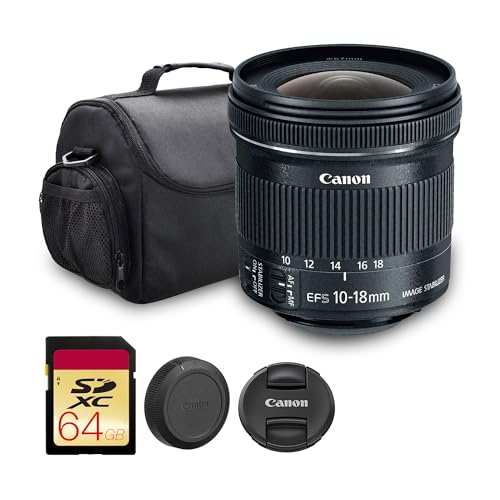 Canon EF-S 10-18mm f/4.5-5.6 is STM Lens | Ultra-Wide Angle Zoom with Image Stabilization & Quiet Autofocus | Great for Travel & Landscape Photography (9519B002) + Shoulder Bag + 64GB Card