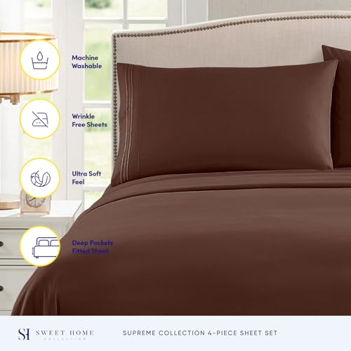 California King Sheet Sets - Breathable Luxury Sheets with Full Elastic & Secure Corner Straps Built In - 1800 Supreme Collection Cal King Deep Pocket Bedding Set, Sheet Set, California King, Brown