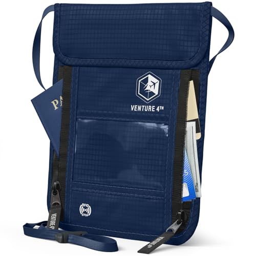 Image of Travel Neck Wallet with RFID Blocking - Passport Holder Neck Pouch to Keep Your Cash And Documents Safe - Get Peace Of Mind When Traveling, Navy Blue, One Size, Minimalist