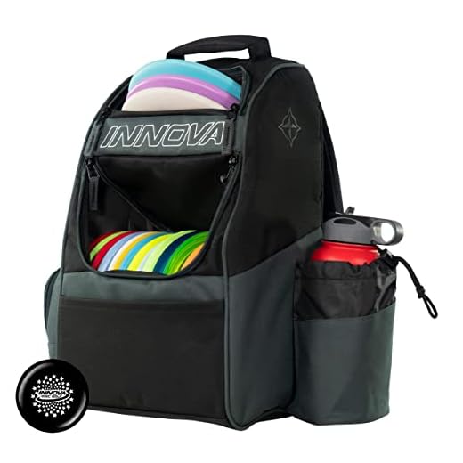 Innova Adventure Pack Backpack Disc Golf Bag – Holds 25 Discs – Lightweight – Includes Innova Limited Edition Stars Mini Marker (Black/Grey)