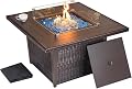 42 Inch Outdoor Propane Fire Pit, 50,000 BTU Gas Fire Pit Table with Lid, Wind Guard, Cover, and Glass Stones, Brown Squre Rattan Gas Firepit Table for Patio, Terrace, Garden, CSA Certification