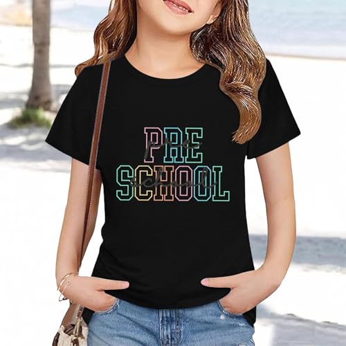 Toddler Kids Back to School Shirt Youth Boys Girls First Day of Preschool Tshirts Children Cute (a-Black, 6-7 Years)4