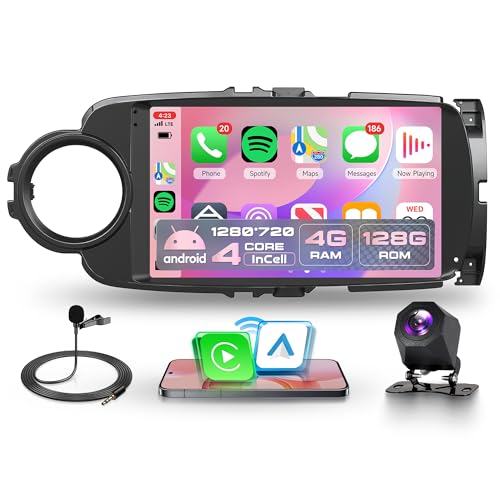 🚘【4G+128G 9 Pollici Touch Screen Android Autoradio 2 Din per Toyota Yaris】Veicoli compatibili: per Toyota Yaris Grmn 2012-2017. Autoradio con touch screen capacitivo Incell HD da 9 pollici. Memoria 4 GB (RAM) + 128 GB (ROM). CPU a 4 core. Doppia interfaccia USB. Supporta microfono esterno. Supporta la funzione schermo diviso, può visualizzare due pagine contemporaneamente. L'autoradio supporta le funzioni DAB+/OBD2/DVR (adattatori DAB, OBD e registratore non inclusi).