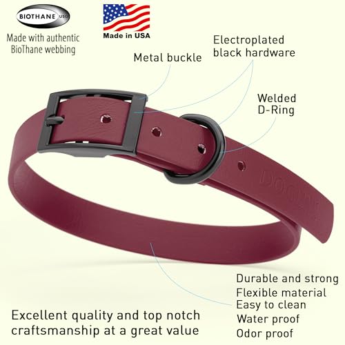 Image of Dogline Biothane Waterproof Dog Collar Strong Coated Nylon Webbing with Black Hardware Odor- Proof for Easy Care Easy to Clean High Performance Fits Small Medium or Large Dogs, Merlot Burgundy