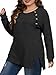 Plus Size Tops for Women Fashion Long Sleeve Pullover Sweaters Loose Fit Button Decor Shirts Chic Cozy Side Split Tunics 3XL Black