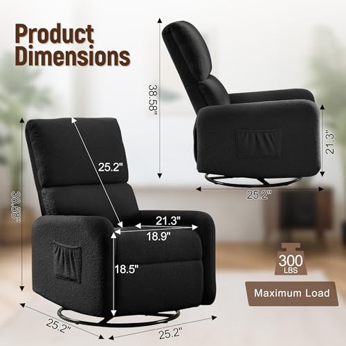 Image of Korser 360 Rocking Chair, Nursery Rocker Chair with Side Pockets, Glider Nursing Chair with Steel Structure Base, Small Chair for Small Spaces, Sherpa Swivel Accent Chairs for Living Room, Nursing
