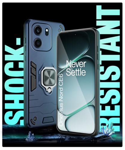 Image of WOW IMAGINE Shock Proof Back Case Mobile Cover for 1+ OnePlus Nord CE 6 5G | Back Cover Case (Tough Armor | Hybrid PC + TPU | Ring Holder & in-Built Kickstand | Blue)
