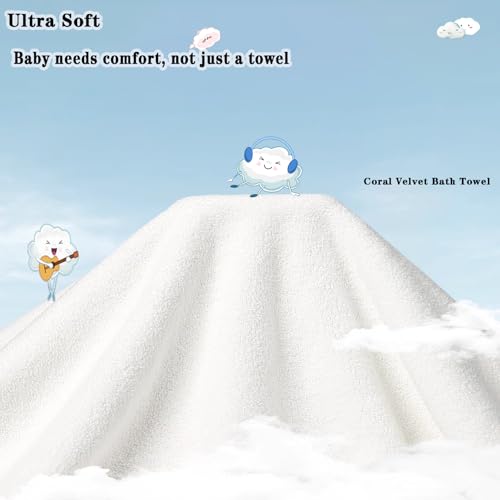 Image of Baby Hooded Bath Towel 31.5 inchx31.5 inch Ultra Absorbent Cloud-Soft Cozy Coral Fleece, for Newborn Infant Toddler Up to 3 Years, Unisex Bathrobe Blanket 2PCS(White Pink)