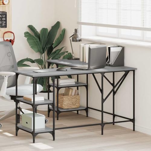 Bureau d'angle Sonoma gris avec étagère pour optimiser votre rangement