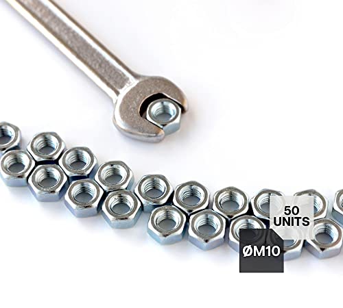 DOJA Barcelona | Muttern | 50 Sechskantmuttern M10 | 8 x 17 mm | Stahl Verzinkt | Muttern für Bolzen, Gewindemuttern, Kupplungen, Verstell- und Befestigungselemente im Innen- und Außenbereich...