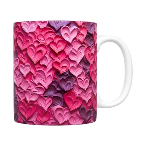 Taza de San Valentín: tazas de café románticas, tazas con temática de amor | Taza de café de cerámica con diseño de corazón, tazas del día de San Valentín de 350 ml, tazas portátiles de decoración de