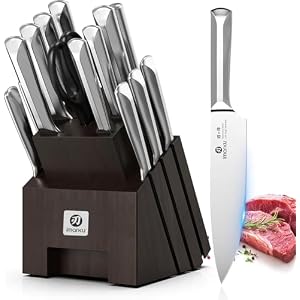 imarku Knife Set, 16Pcs Japanese Knife Set with Block & Built-in Sharpener, High Carbon Stainless Steel Kitchen Knives, Non-Slip Ergonomic Handle, Dishwasher Safe, Home Essentials Perfect for Gifts