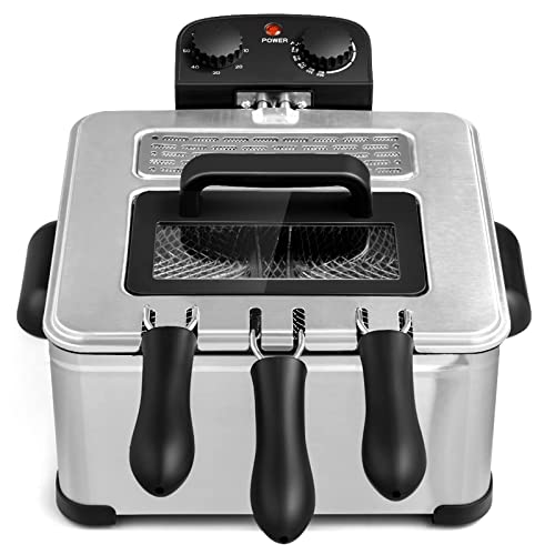Giantex 1700W Electric Deep Fryer with 3 Baskets, 5.3QT/21-Cup Frier Cookers Home Fryer, Large Oil Container, Lid with View Window, Adjustable Temperature and Timer, Family Kitchen Restaurant Use - Thumbnail 7
