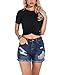 JINKESI Women's Summer Causal Short Sleeve Blouse Round Neck Crop Tops Twist Front Tee T-Shirt Black-Large