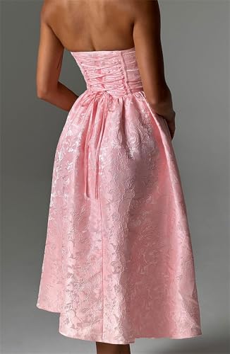 Embroidery Satin Prom Dresses for Women Strapless Formal Evening Party Gowns Tea Length A-Line Ball Gown3
