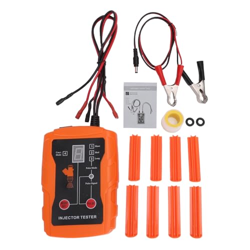 GOWENIC Automotive Fuel Injector Tester Cleaning Tool Kit, 2 in 1 Function with 8 Adapters and 8 Pulse Modes, 4 Wire Dual Channel for 2 Injectors, Car Engine Fuel System Cleaner (Orange)
