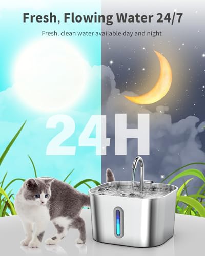 Image of Lawfery Cat Water Fountain Stainless Steel, 74oz /2.2L Automatic Cat Drinking Fountain, Pet Water Dispenser with Quiet Pump, Suitable for Cats, Dogs and Multi-pet households