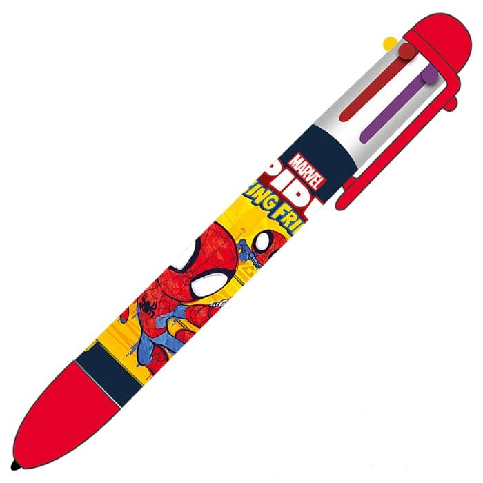 Penna Spiderman Spidey 6 Colori – Inchiostro Blu, Verde, Rosso, Nero, Viola, Giallo – Retrattile Per Scuola E Ufficio