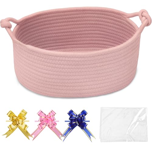 Image of COMSE Small Gift Basket Empty with Bag & Ribbons, Solid Dusty Pink