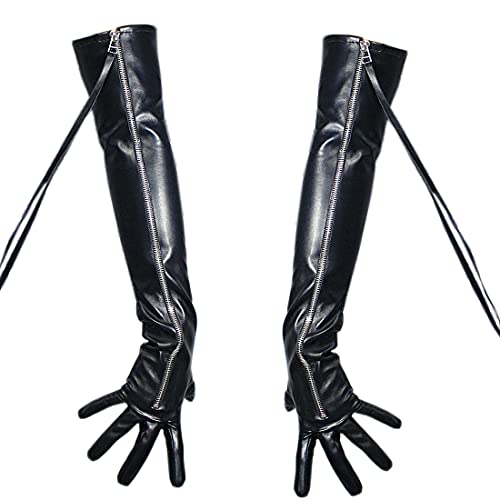 Women Long PU 24 inches Zipper Sleeves Opera Leather Gloves Costume Pageant Event Dress Gloves