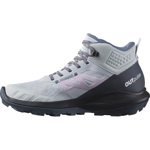 Salomon Women’s Outpulse Mid Gore-Tex, Waterproof Neutral Hiking Shoes - Arctic Ice/India Ink/Orchid Bloom - 9.5