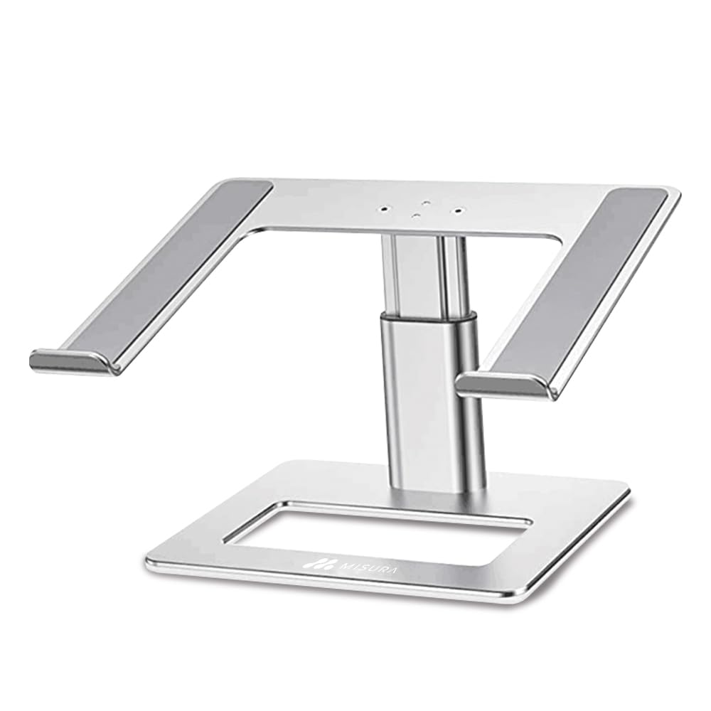 MISURA | Soporte Ergonómico Portátiles de 10" a 17", Altura Ajustable 12,5 a 19,5 cm, Antideslizante y Excelente Ventilación, Aluminio | ME14-SILVER
