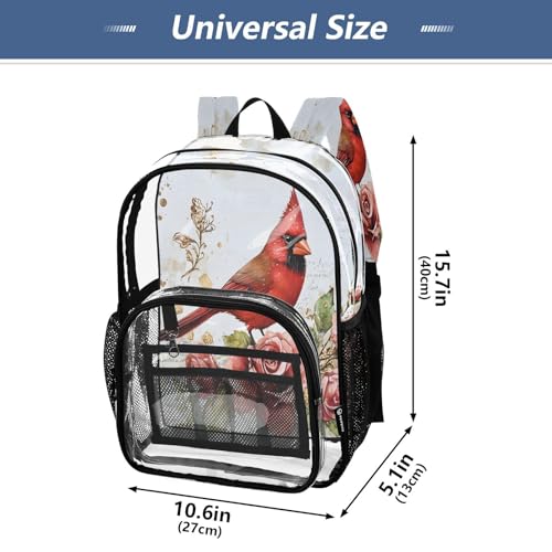 Beautiful Red Bird Rose Flower Clear Backpack Heavy Duty See Through Transparent PVC BookBag for Kids Boy Girl School Work4