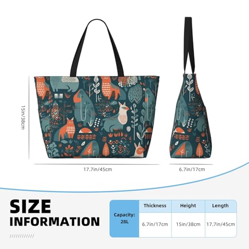 Scandinavian Animals Beach Bags For Women Large Waterproof Sandproof Beach Tote Bag Pool Bag Lightweight Zipper Carry On Bag For Gym Travel Vocation4