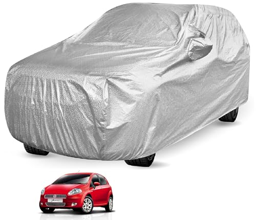 Image of Auto Hub Waterproof Car Cover Compatible with Fiat Punto with Mirror Pocket, Soft Cotton Lining, Waterproof Punto Car Cover- Metallic Silver