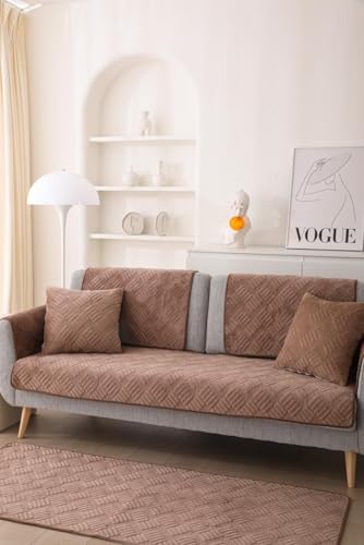 Image of HOMETHREADS Innovative Premium Velvet Sofa Cover Mat with PVC Backing for Non-Slip Comfort (L Brown, 1Pc Backrest | 70x70cm)