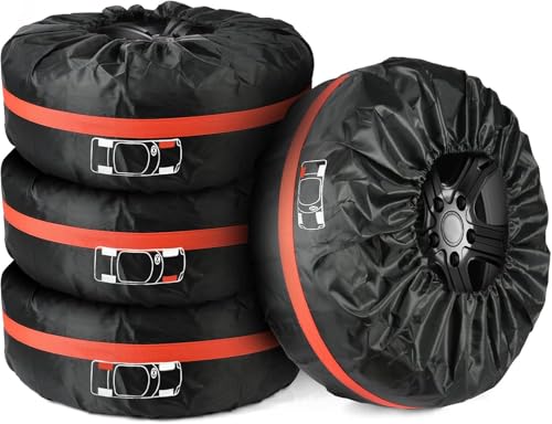 Set di 4 sacche per pneumatici: Riceverai un set di 4 coperture protettive che offrono una protezione perfetta per i pneumatici della tua auto in qualsiasi stagione. Queste sacche sono ideali per il cambio stagionale dei pneumatici o per la loro conservazione a lungo termine.