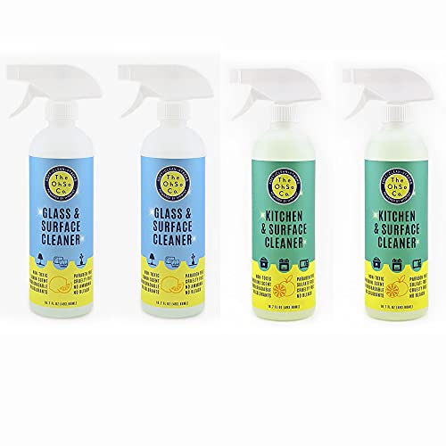 The OhSo Co. Kitchen, Glass & Surface Cleaner 4-Pack, Eco-Friendly Ingredients Pleasant Scent Non-Toxic Biodegradable No Colorants Paraben Free Cruelty Free No Bleach for Countertops, Stovetops, Oven, Glass