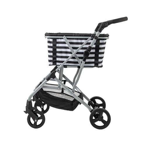 EcoCa エコカ プレミア 【マイバッグセット】 (本体:シルバー/バッグ:ボーダー) ショッピングカート 買い物カート ハンドル調整 新生活 折りたたみ 軽量 4輪 買い物 コンパクト 台車 <ECW102>