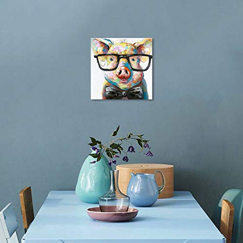 Muzagroo Art Hand Painted Cute Pig With Glasses Canvas Oil Paintings For Living Room Modern Art For Wall Decor Home Animals Canvas Wall Art For Bathroom thumb #3