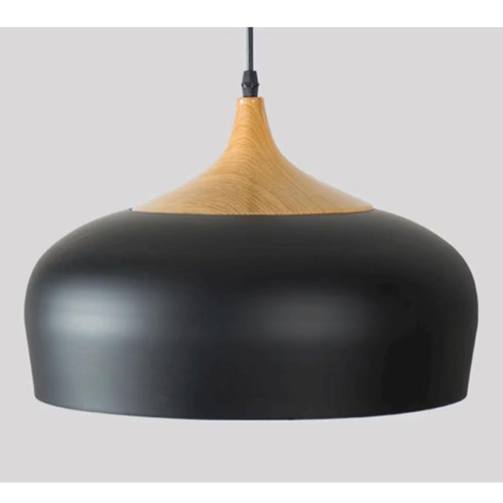 ZERAPH Industrial Black Droplight Pendant Barn Light Fixture Farmhouse Wood Pendant Light, Dome Minimalist Hardwired Hanging Lighting Mid-Century Ceiling Mounted Light for Dining Room Bedroom