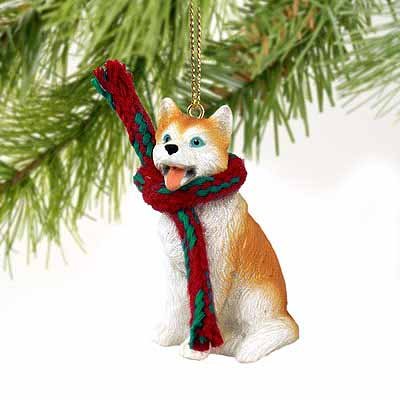 Siberian Husky Tiny Miniature One Christmas Ornament Red-White Blue Eyes - Delightful!