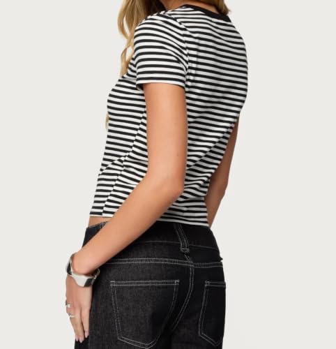 Image of Cute Striped Graphic Tees for Women Y2k Short Sleeve Preppy Teen Crop Tops