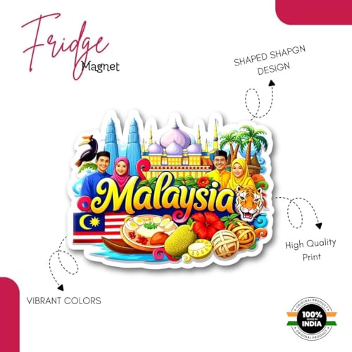 Image of Country Malaysia Theme Wooden Fridge Magnet for Refrigerator | Malaysia Printed Decorative Magnet for Home Kitchen Decor | Travel Souvenir Gift Fridge Decoration Item(Malaysia)