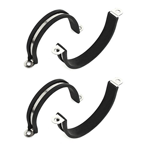 Aexit 55mm Dia Fastener Rubber Lined U Shaped 304 Stainless Steel Pipe Clip Hose Clamp 4pcs Model:10as311qo387