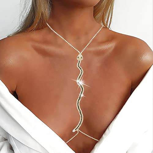 Bounzhi Rhinestone Body Chain Bra Crystal Body Jewelry Boho Bikini Body Necklace Crossover for Women by Bounzhi - Used condition - Image 3