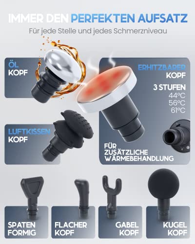 HELDENWERK Massagepistole inkl. 7 Massageköpfen & 30 Geschwindigkeiten I Muskel Massage-Gun mit USB-C Anschluss und Hitzekopf I Muskel Massagegerät, Massagegun, Muskelmassagepistole, Muskelpistole - Image 5