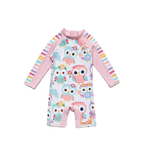 BONVERANO Maillot de Bain Une pièce pour bébé Fille, Maillot de Bain à avec Fermeture éclair et Protection Solaire UPF 50+ (Hibou, 3-6 Mois) Cover