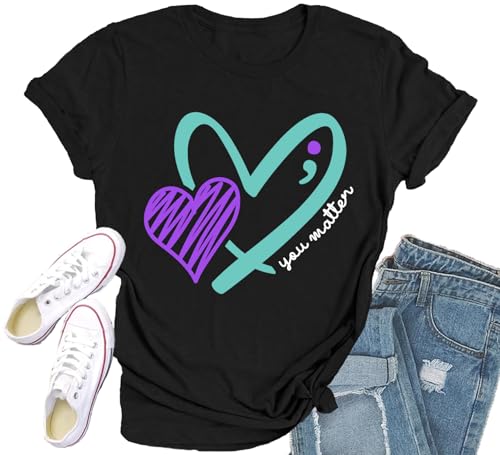 Womens Suicide Awareness Shirt Suicide Prevention T-Shirts Blue and Purple Hearts Tee Mental Health Matters Tops