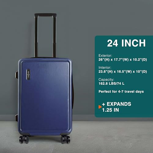 Image of 24 Inch Luggage with Spinner Wheels, Hard Shell Suitcase with TSA Locks for Luggage, Travel Large Suitcase, Expandable Hard Shell Suitcases, Navy